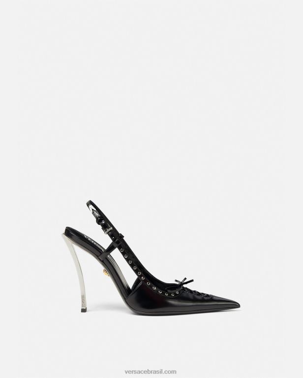 sapato P2TX382 Versace bombas slingback de ponta atada preto mulheres