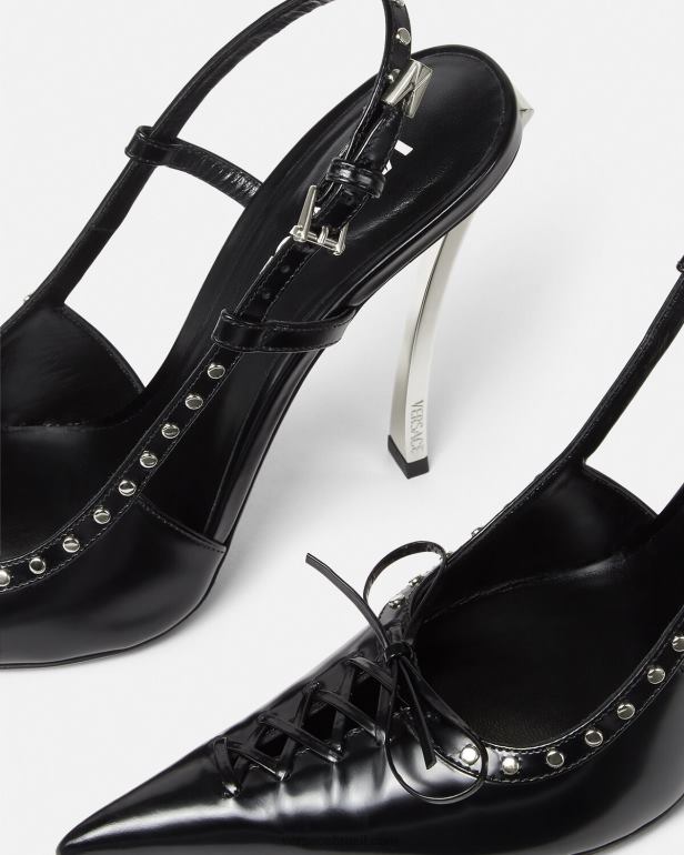 sapato P2TX382 Versace bombas slingback de ponta atada preto mulheres