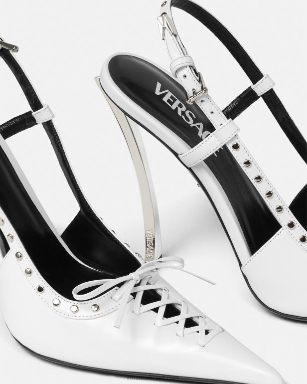 sapato P2TX383 Versace bombas slingback de ponta atada branco mulheres