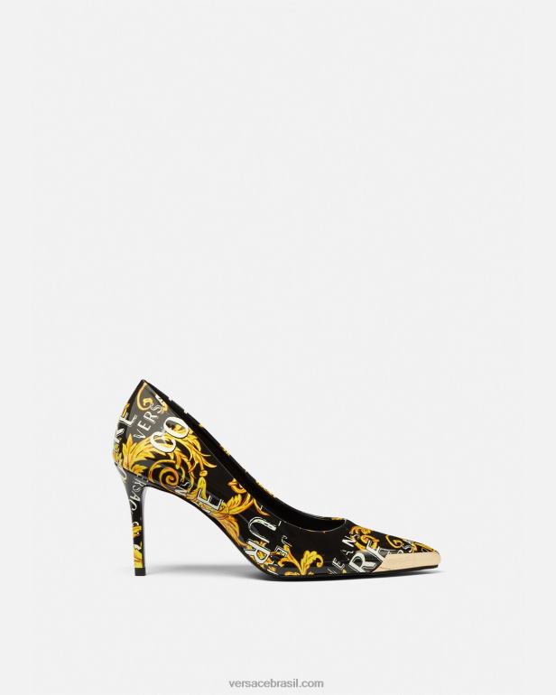 sapato P2TX2304 Versace sapato de alta costura scarlett logo ouro Preto mulheres