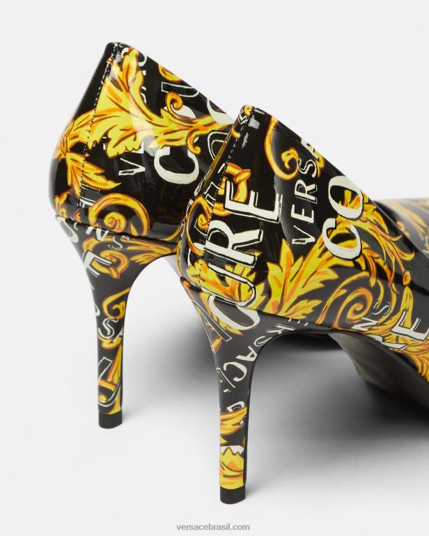 sapato P2TX2304 Versace sapato de alta costura scarlett logo ouro Preto mulheres