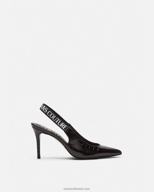 sapato P2TX2307 Versace bombas de slingback com logotipo preto mulheres