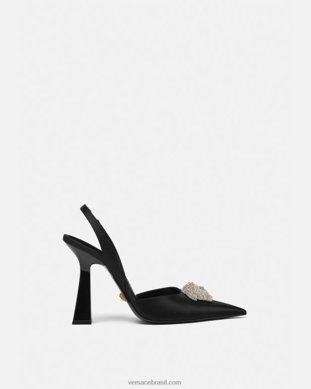 sapato P2TX486 Versace scarpin de cetim cristal la medusa preto mulheres