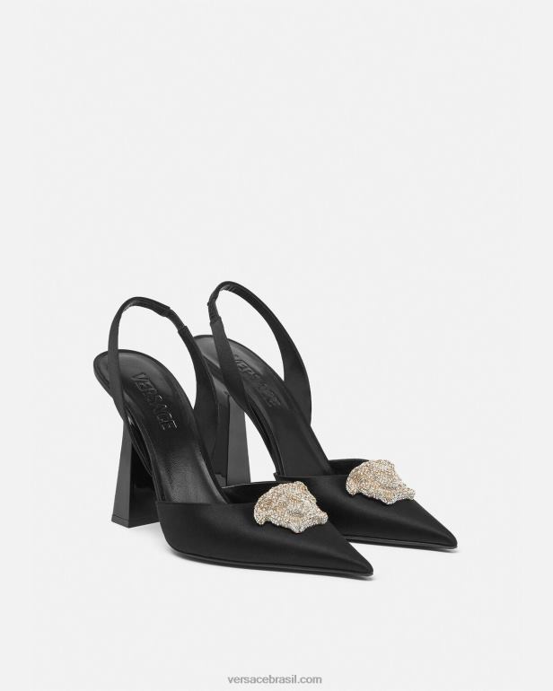 sapato P2TX486 Versace scarpin de cetim cristal la medusa preto mulheres