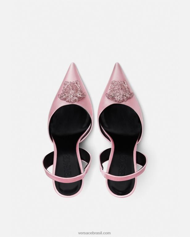 sapato P2TX487 Versace scarpin de cetim cristal la medusa luz rosa mulheres