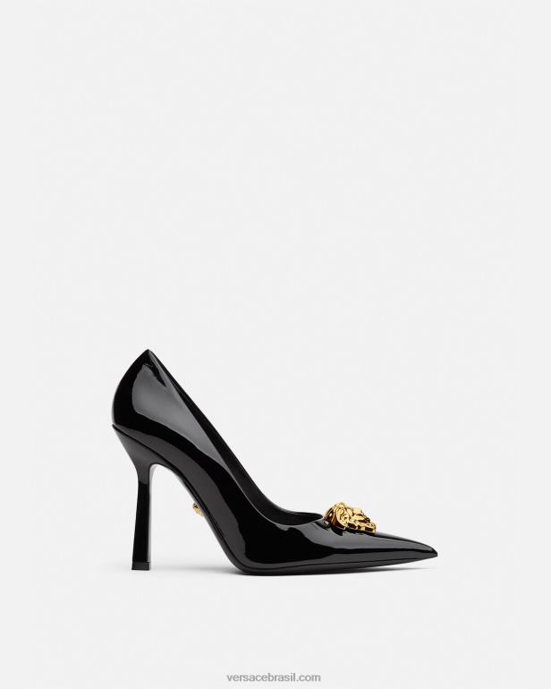 sapato P2TX488 Versace sapato la medusa couro envernizado preto mulheres