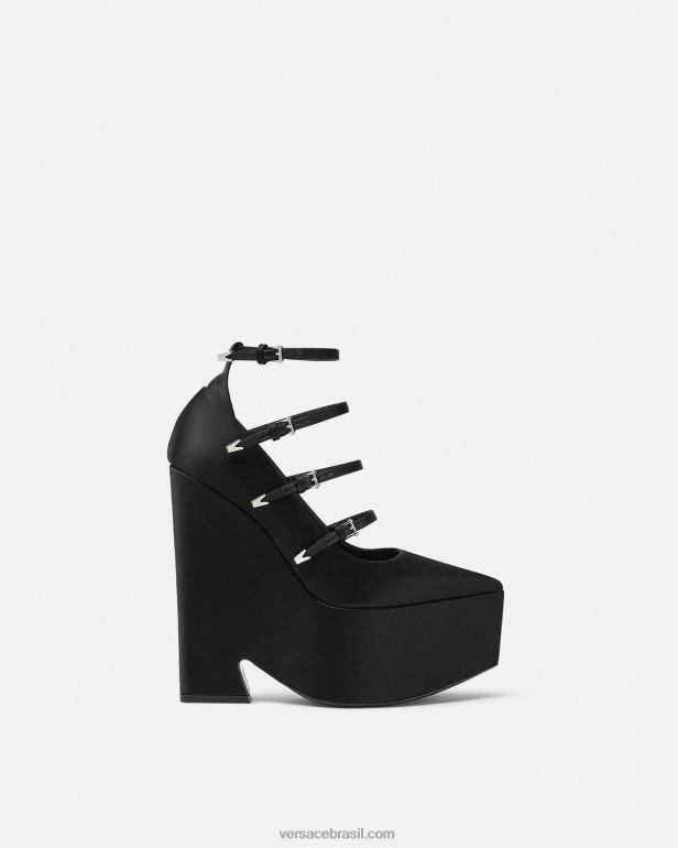 sapato P2TX494 Versace bombas de plataforma de cetim tempestade preto mulheres