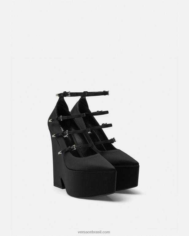 sapato P2TX494 Versace bombas de plataforma de cetim tempestade preto mulheres