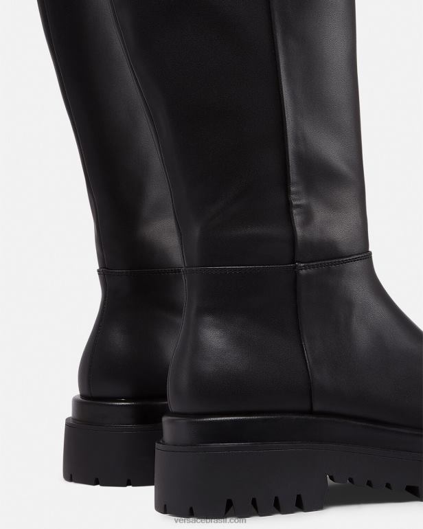 sapato P2TX2269 Versace desenhou botas de cano alto com fivela barroca preto mulheres