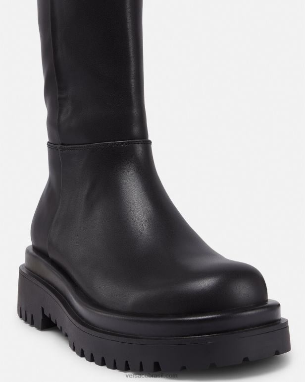 sapato P2TX2269 Versace desenhou botas de cano alto com fivela barroca preto mulheres