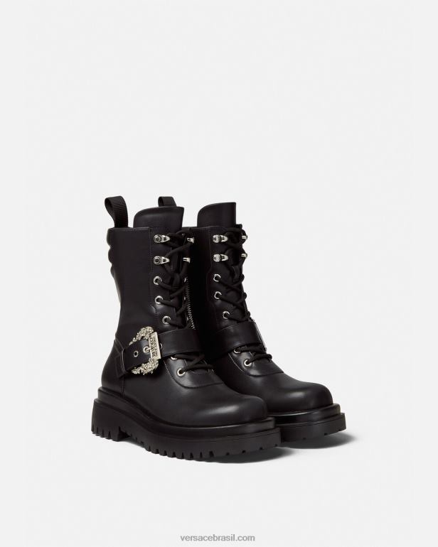 sapato P2TX2270 Versace desenhou botas de combate com fivela barroca preto mulheres