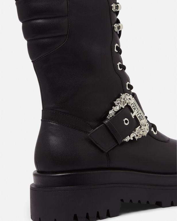 sapato P2TX2270 Versace desenhou botas de combate com fivela barroca preto mulheres