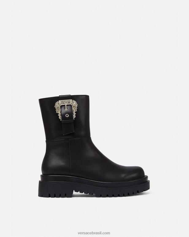 sapato P2TX2271 Versace desenhou botins com fivela barroca preto mulheres