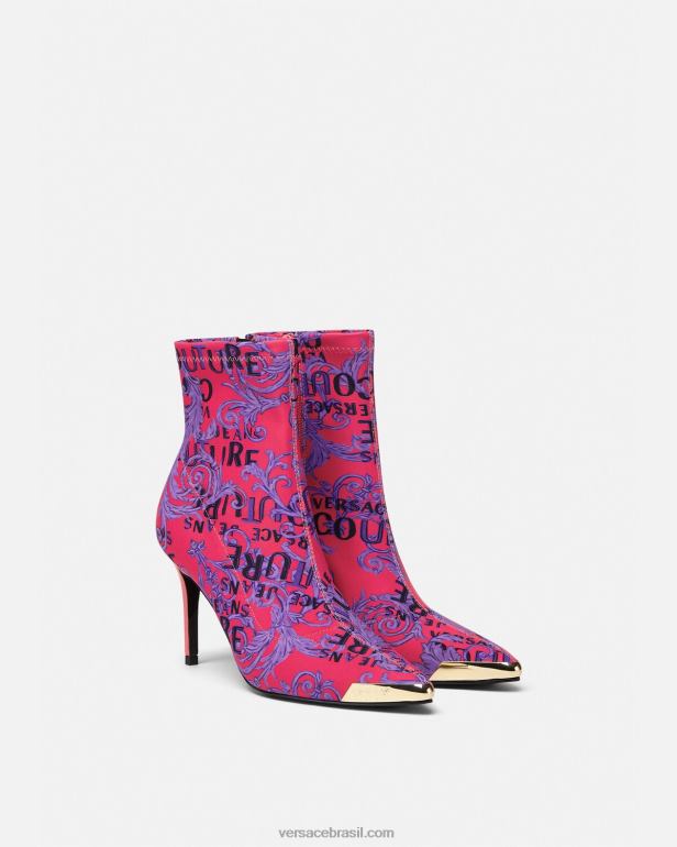 sapato P2TX2305 Versace botas de alta costura com logo scarlett fúcsia e estampa mulheres