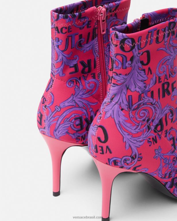 sapato P2TX2305 Versace botas de alta costura com logo scarlett fúcsia e estampa mulheres