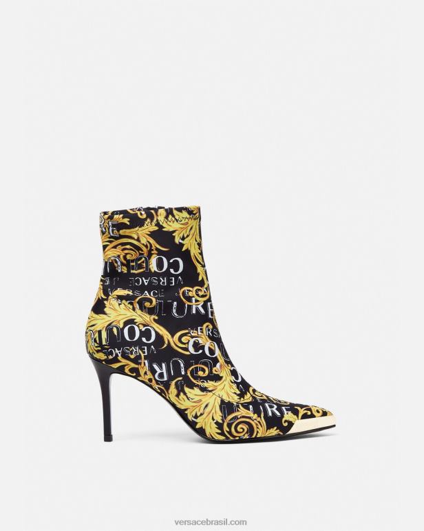 sapato P2TX2306 Versace botas de alta costura com logo scarlett ouro Preto mulheres