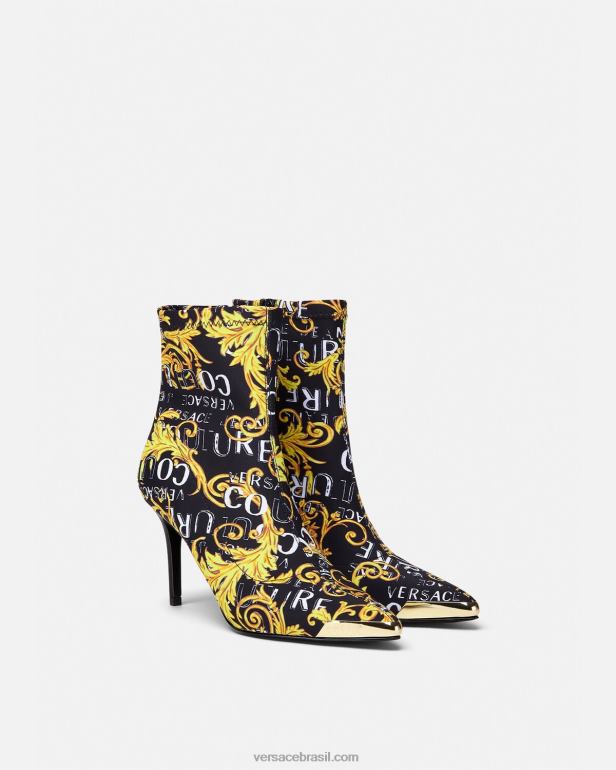 sapato P2TX2306 Versace botas de alta costura com logo scarlett ouro Preto mulheres