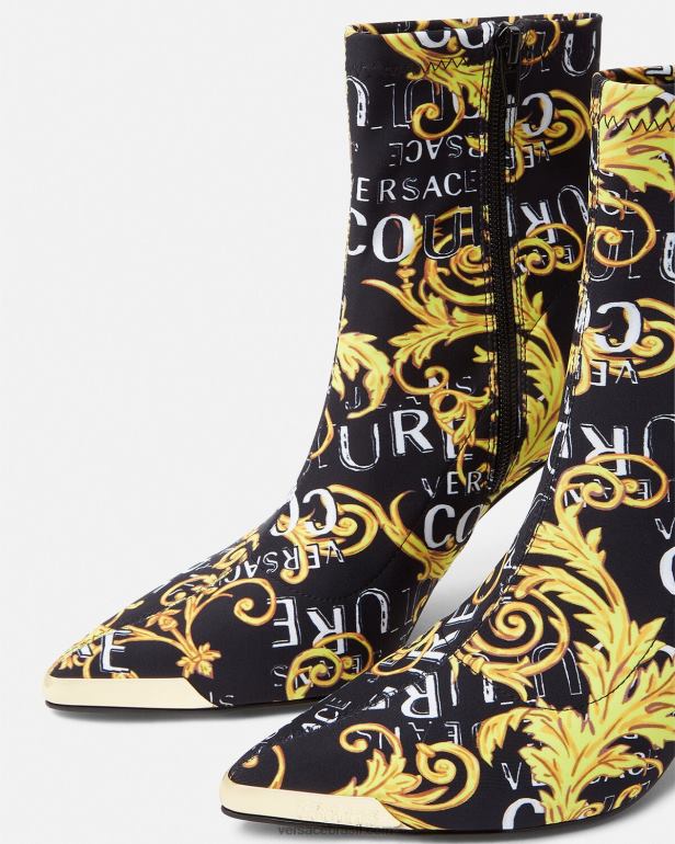 sapato P2TX2306 Versace botas de alta costura com logo scarlett ouro Preto mulheres