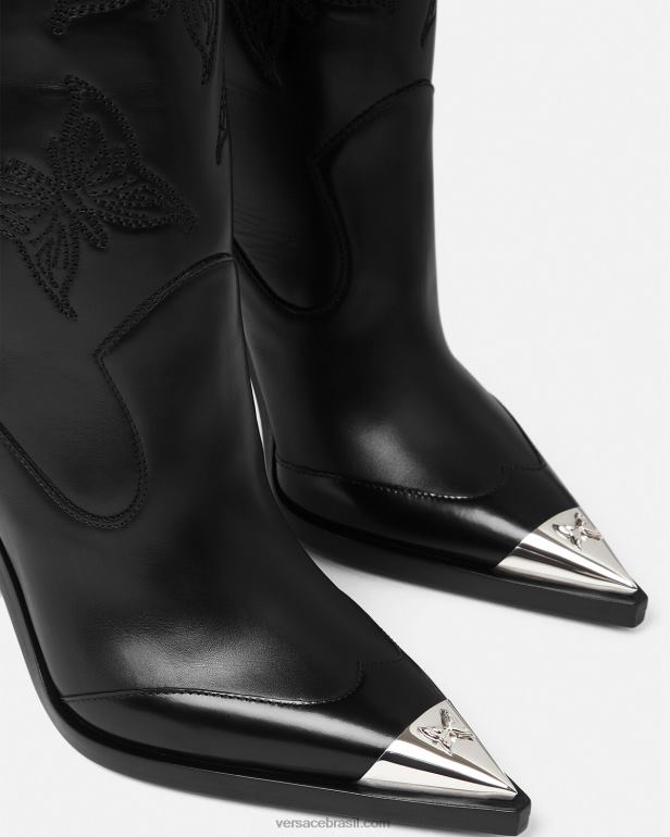 sapato P2TX473 Versace botas de cano alto com borboletas preto mulheres