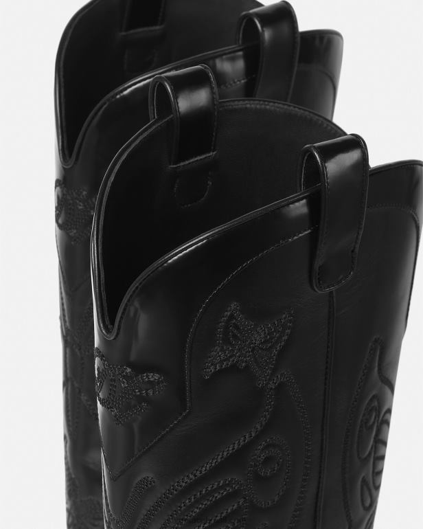 sapato P2TX473 Versace botas de cano alto com borboletas preto mulheres
