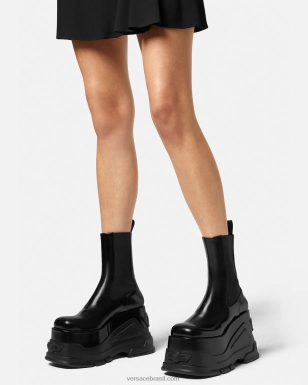 sapato P2TX474 Versace bota plataforma hino medusa preto mulheres