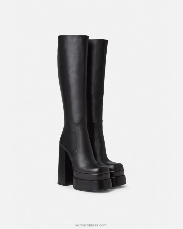 sapato P2TX477 Versace botas de cano alto com plataforma aevitas preto mulheres