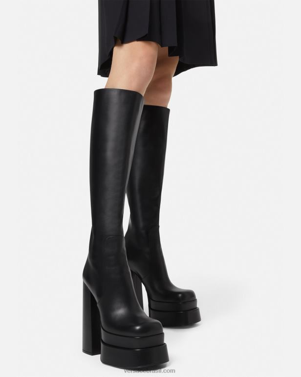 sapato P2TX477 Versace botas de cano alto com plataforma aevitas preto mulheres