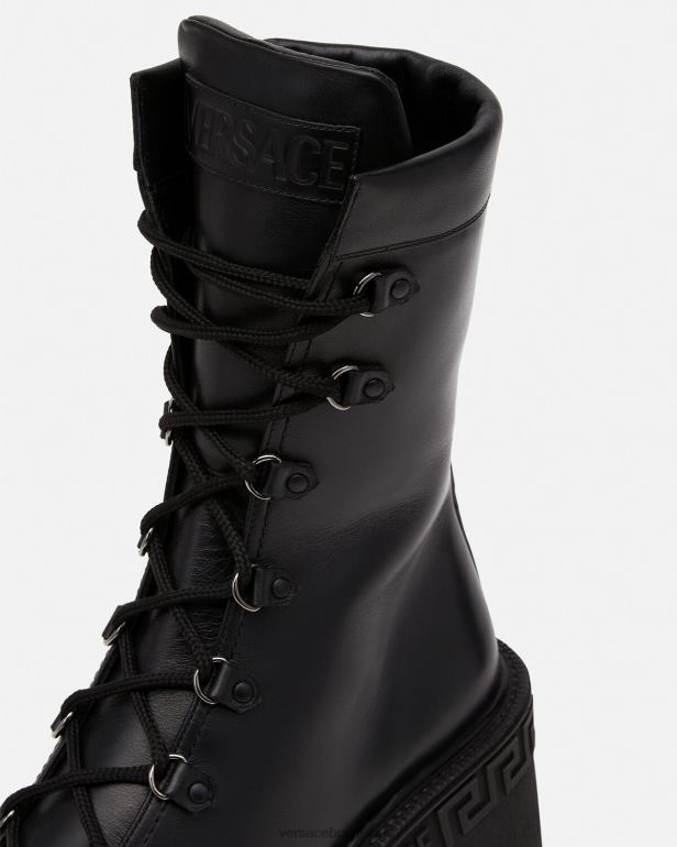 sapato P2TX480 Versace botas de combate plataforma greca preto mulheres