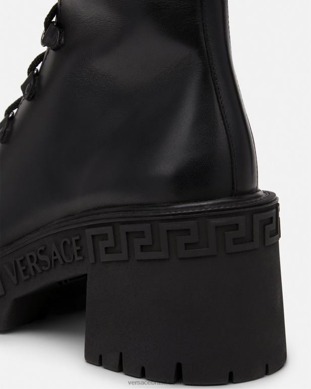 sapato P2TX480 Versace botas de combate plataforma greca preto mulheres