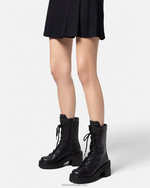 sapato P2TX480 Versace botas de combate plataforma greca preto mulheres