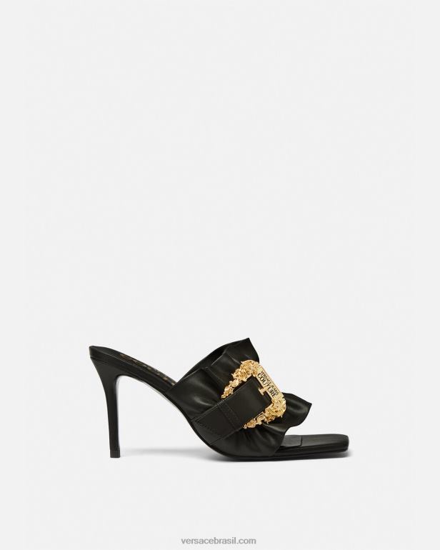 sapato P2TX2284 Versace mule com fivela barroca emily preto mulheres