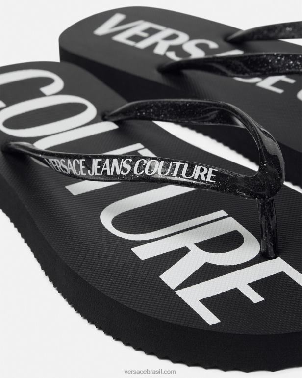 sapato P2TX2286 Versace chinelos com logotipo preto e estampado mulheres