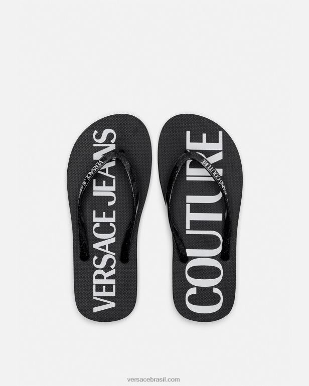 sapato P2TX2286 Versace chinelos com logotipo preto e estampado mulheres