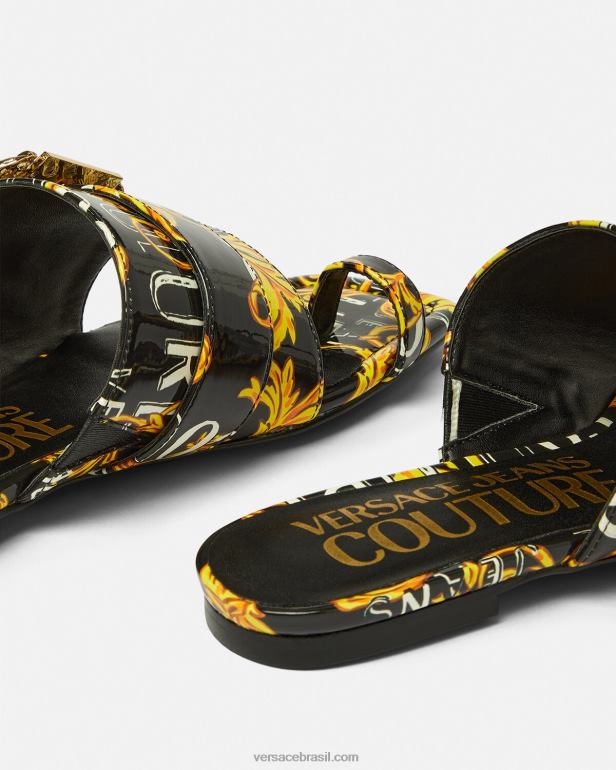 sapato P2TX2300 Versace mule de alta costura com logo milie ouro Preto mulheres