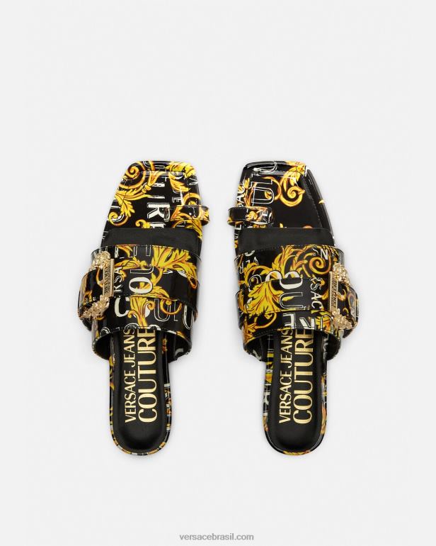 sapato P2TX2300 Versace mule de alta costura com logo milie ouro Preto mulheres