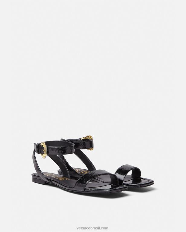 sapato P2TX2259 Versace sandália rasteira com fivela barroca milie preto mulheres