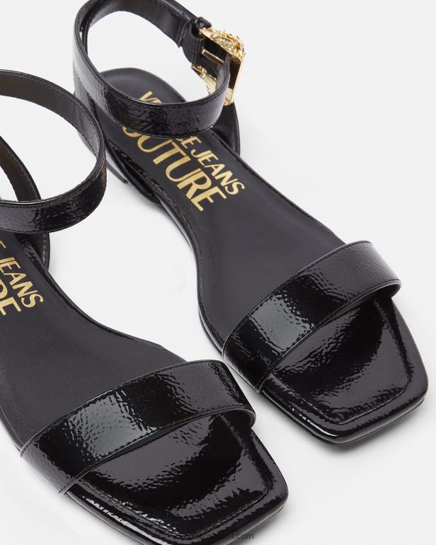 sapato P2TX2259 Versace sandália rasteira com fivela barroca milie preto mulheres