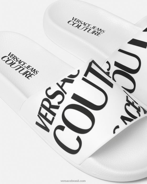 sapato P2TX2261 Versace slides de logotipo branco mulheres