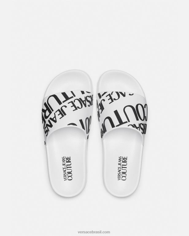 sapato P2TX2261 Versace slides de logotipo branco mulheres