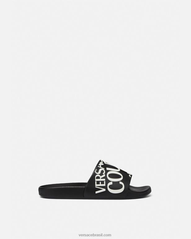 sapato P2TX2262 Versace slides de logotipo preto mulheres