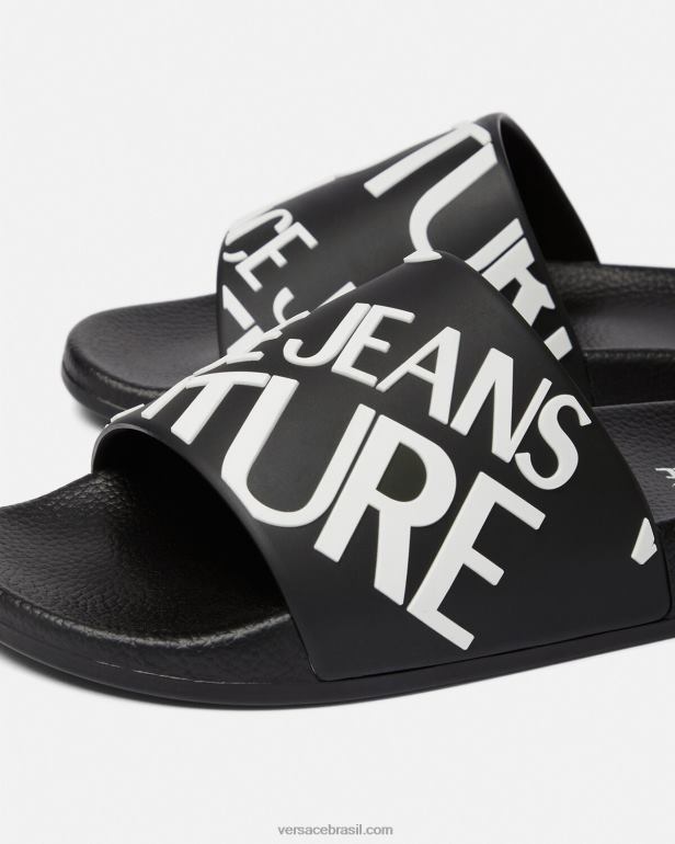 sapato P2TX2262 Versace slides de logotipo preto mulheres