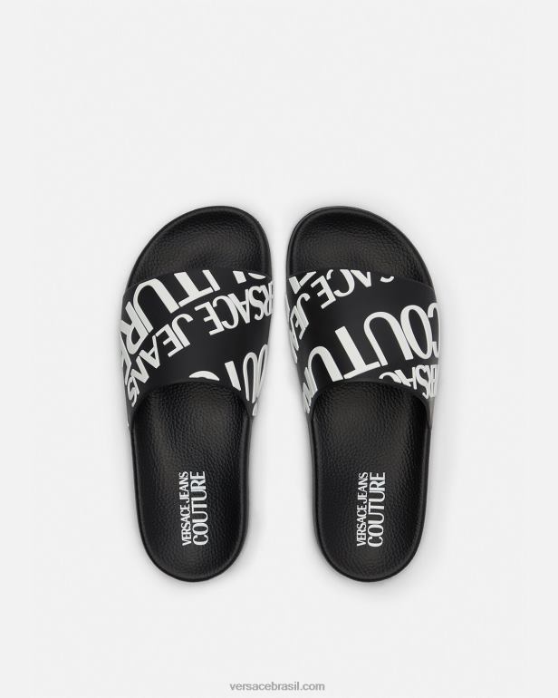 sapato P2TX2262 Versace slides de logotipo preto mulheres