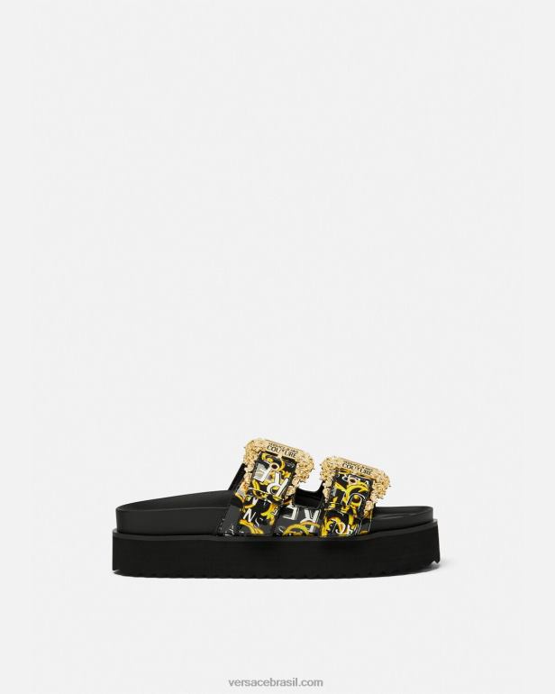 sapato P2TX2276 Versace sandálias de alta costura com logotipo do Arizona ouro Preto mulheres