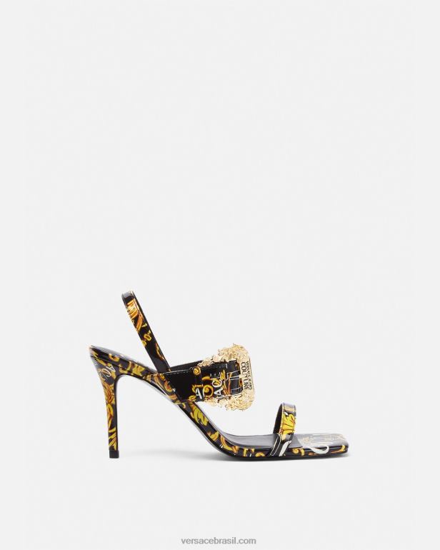 sapato P2TX2282 Versace sandália emily slingback com logo couture ouro Preto mulheres