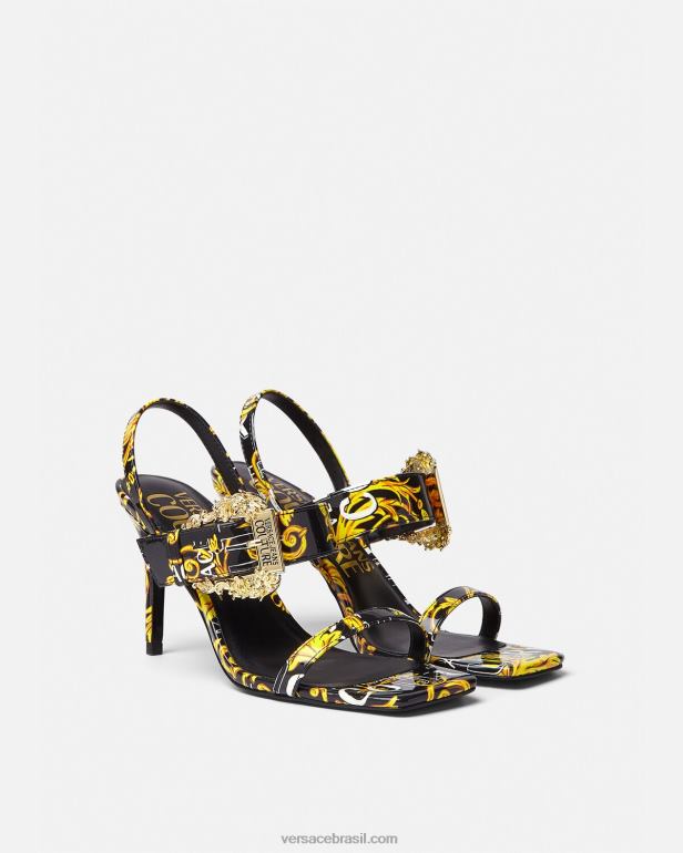sapato P2TX2282 Versace sandália emily slingback com logo couture ouro Preto mulheres
