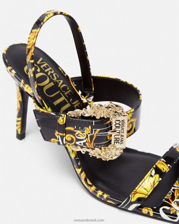 sapato P2TX2282 Versace sandália emily slingback com logo couture ouro Preto mulheres