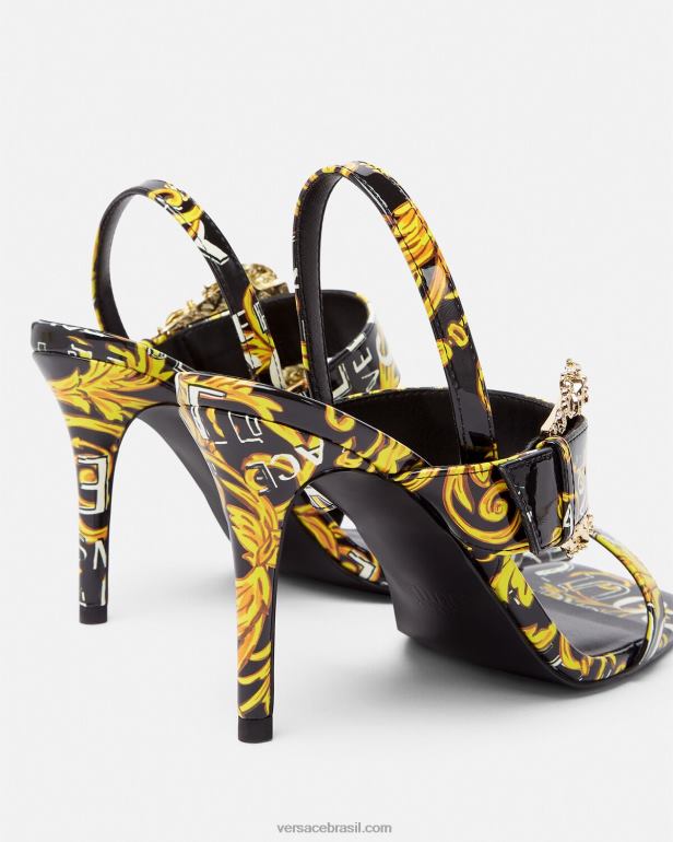 sapato P2TX2282 Versace sandália emily slingback com logo couture ouro Preto mulheres