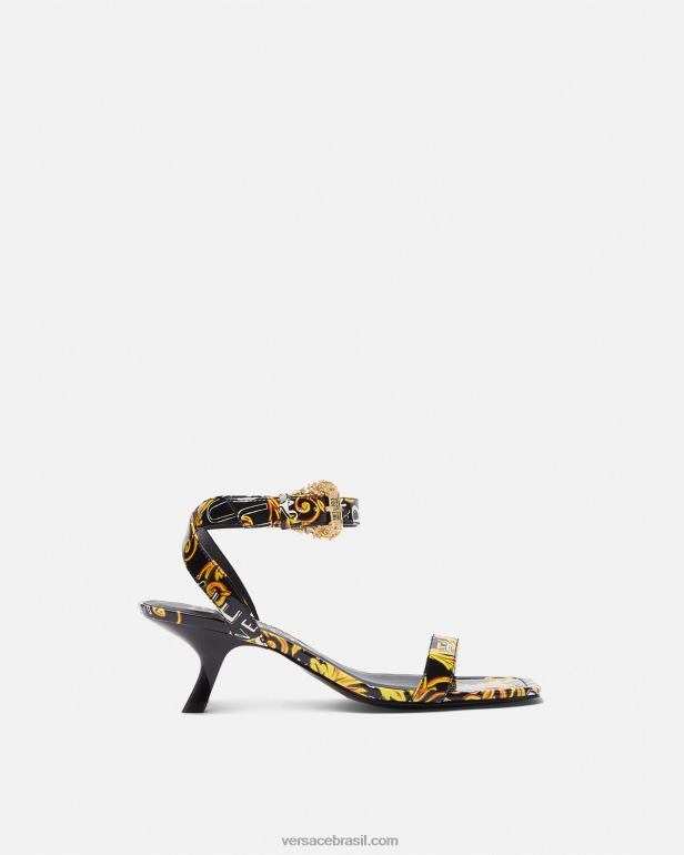 sapato P2TX2285 Versace sandália fiona de alta costura com logo ouro Preto mulheres
