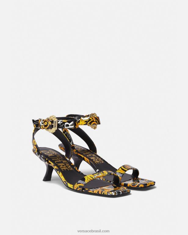 sapato P2TX2285 Versace sandália fiona de alta costura com logo ouro Preto mulheres