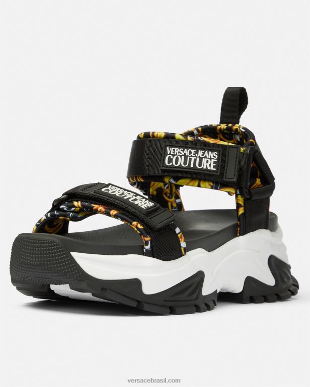 sapato P2TX2288 Versace sandálias grossas de caminhada ouro Preto mulheres